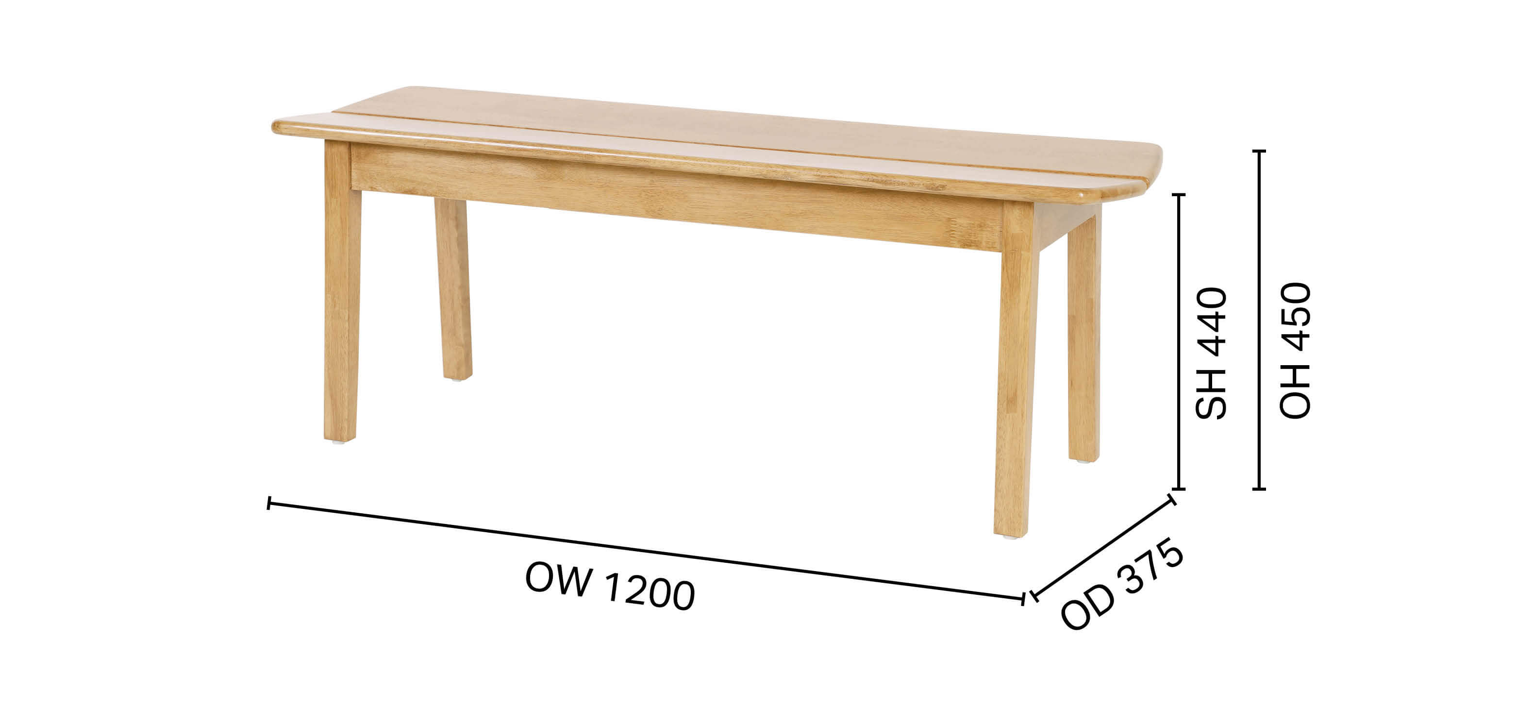 Haru Bench – Wood Seat - W1200